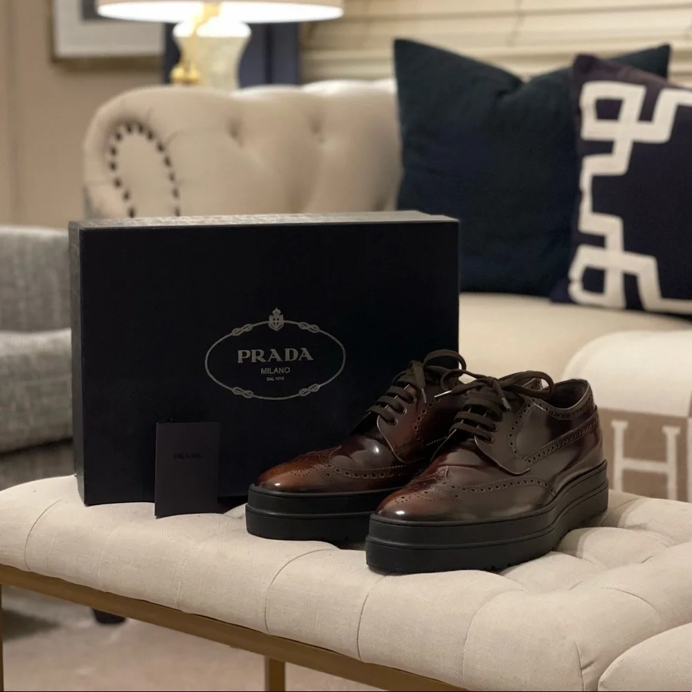Prada | Shoes | Prada Tabacco Spazzolato Fume Oxfords | Poshmark